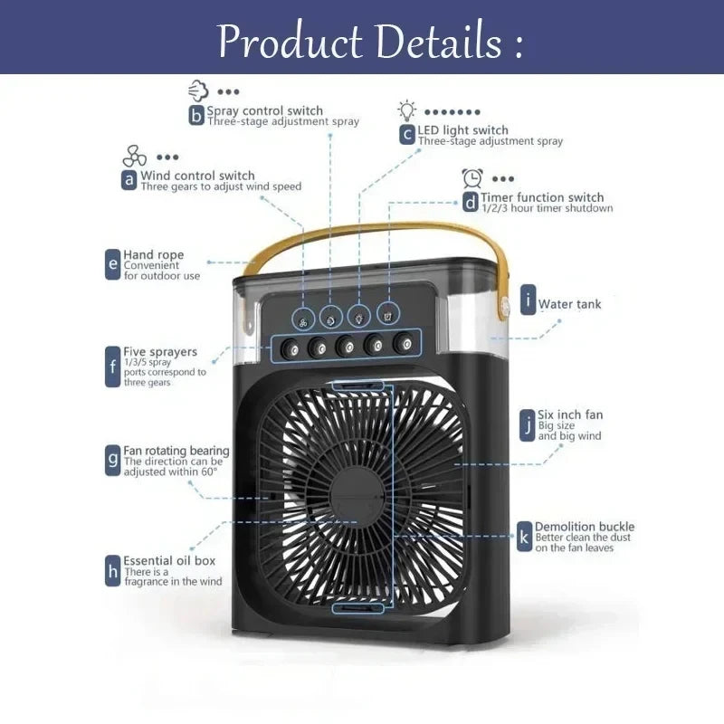 Ventilateur Climatiseur 3-en-1 LED - Fraicheur Immediate